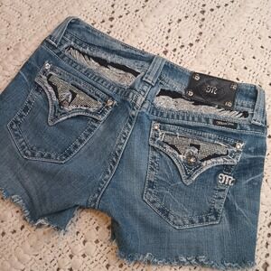 Miss Me Jeans Shorts Womens 29 Blue Denim Cut Off Glitter Preppy Angel Wings